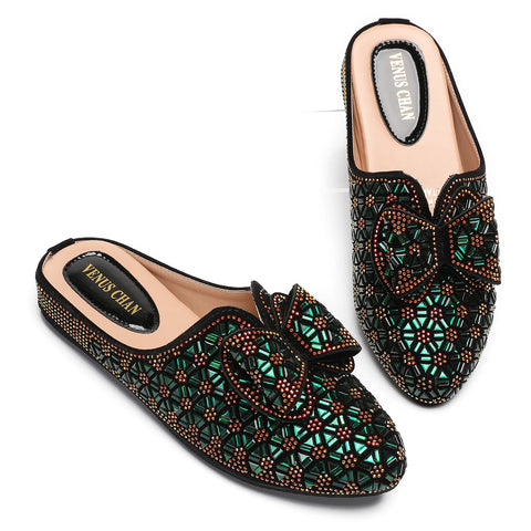 Flat INS Style Luxury Designer Elegant Party Slippers Anti-Slip Comfortable and Casual Wedding Half Shoes