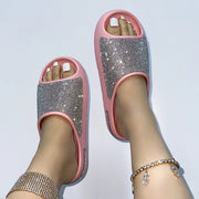 2025 women's/men new women's shoes with diamond face, thin flash thick bottom slippers sandals outdoor beach slippers 36-45