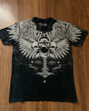 T Shirt Mens New Affliction Harajuku Y2K Hip Hop Water Washed Retro Round Neck Oversized T shirt long sleeve Gothic Couple Tops