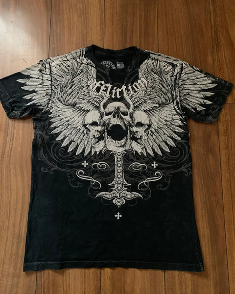 T Shirt Mens New Affliction Harajuku Y2K Hip Hop Water Washed Retro Round Neck Oversized T shirt long sleeve Gothic Couple Tops
