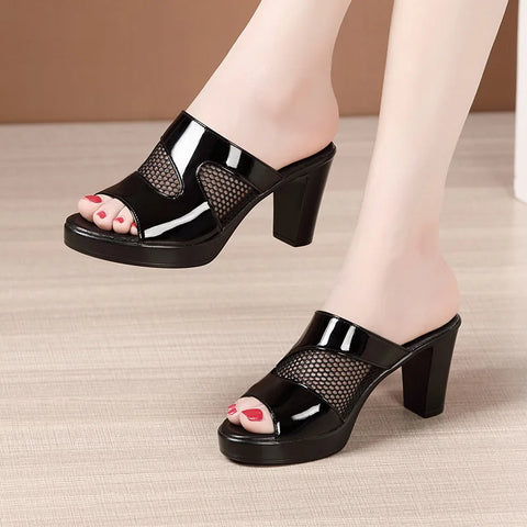 Mesh Summer Heeled Slippers Ladies Shoes for Women Sandals 2023 Peep Toe Outside Women's Rubber Slipper Female Platform Sandals