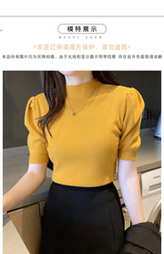 Short Sleeved Shirt Women's Summer Vest 2025 Spring Tank Knitwear Half Turtleneck Bottoming Sweater Thin Knit Shirt 18848