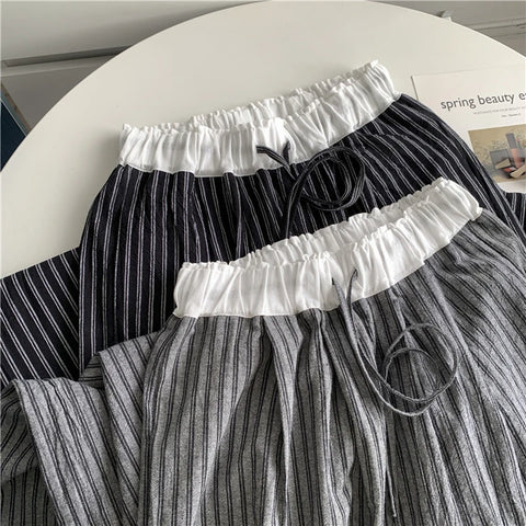 Contrasting Striped Wide Suit Pant 2025 High Waisted Loose Fit Slimming Straight Leg Mop Pants