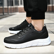 YRZL Black Running Shoes Leather Waterproof Athletic Sneakers Men Wear-resistant Men Walking Sport Shoes Comfortable Men Shoes