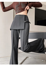 Gray Irregular High Waist Fake Two Pcs Flare Suit Pants Loose New Trousers Women Fashion Tide Spring Autumn 2025