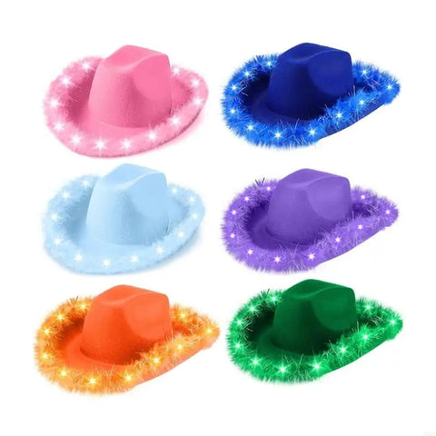 DXAE LED Cowboy Hat for Women Men Flashing Club Hat Western Cowgirl Hat Adult Unisex Costume Hat Halloween Party Headpiece