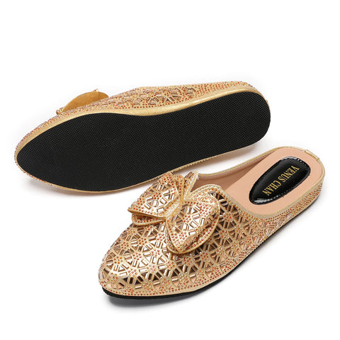 Flat INS Style Luxury Designer Elegant Party Slippers Anti-Slip Comfortable and Casual Wedding Half Shoes