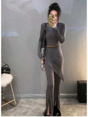 Solid Slit Full Length Flare Pants Women High Waist Elastic Fashion Korean Style Autumn Female All-match Simple Leisure Chic