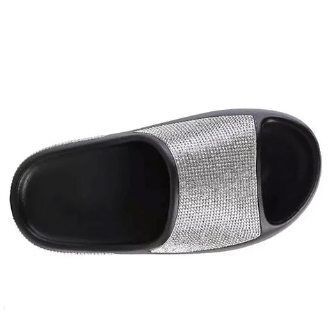 2025 women's/men new women's shoes with diamond face, thin flash thick bottom slippers sandals outdoor beach slippers 36-45