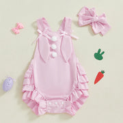 Newborn Infant Baby Girls Sleeveless Pom Front Ruffle Romper Playsuit Jumpsuit Overalls Baby Clothes Easter Outfits