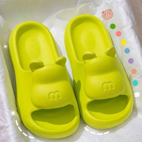 Summer Women's Cute Bear Slippers Cartoon Bathroom Flip Flops Anti Slip Light EVA Soft Sole Shoes Outdoor Sandals Beach Slides