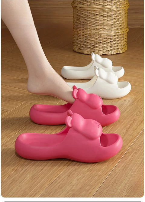 Summer Women's Cute Bear Slippers Cartoon Bathroom Flip Flops Anti Slip Light EVA Soft Sole Shoes Outdoor Sandals Beach Slides