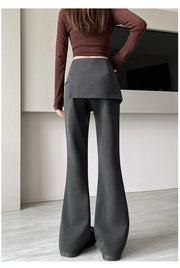 Gray Irregular High Waist Fake Two Pcs Flare Suit Pants Loose New Trousers Women Fashion Tide Spring Autumn 2025