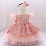 Christmas Sequin Cake Double Baby Girl Dress 1 Year Birthday Newborn Party Wedding Vestidos Kids Christening Toddler Clothes