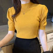 Short Sleeved Shirt Women's Summer Vest 2025 Spring Tank Knitwear Half Turtleneck Bottoming Sweater Thin Knit Shirt 18848