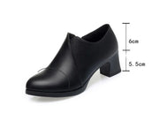 5.5cm Comfortable Deep Mouth Soft Leather Shoes Women's Pumps 2025 Spring Black Block Heels Shoes for Office Mom Dance Model