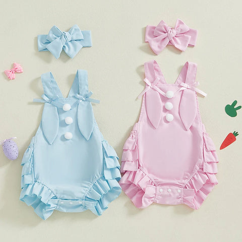 Newborn Infant Baby Girls Sleeveless Pom Front Ruffle Romper Playsuit Jumpsuit Overalls Baby Clothes Easter Outfits