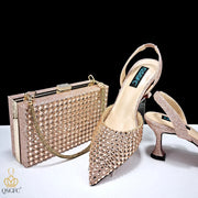 QSGFC New Arrival Popular Cutout Style Italian Design Silver Color Noble Three-Dimensional Bag With Elegant High Heels Shoes