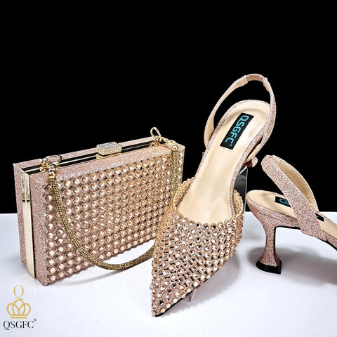 QSGFC New Arrival Popular Cutout Style Italian Design Silver Color Noble Three-Dimensional Bag With Elegant High Heels Shoes
