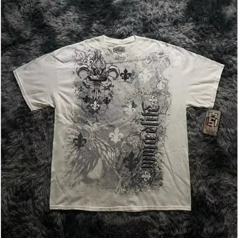 T Shirt Mens New Affliction Harajuku Y2K Hip Hop Water Washed Retro Round Neck Oversized T shirt long sleeve Gothic Couple Tops