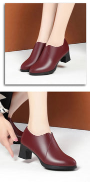 5.5cm Comfortable Deep Mouth Soft Leather Shoes Women's Pumps 2025 Spring Black Block Heels Shoes for Office Mom Dance Model