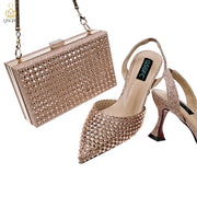 QSGFC New Arrival Popular Cutout Style Italian Design Silver Color Noble Three-Dimensional Bag With Elegant High Heels Shoes