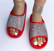 2025 women's/men new women's shoes with diamond face, thin flash thick bottom slippers sandals outdoor beach slippers 36-45