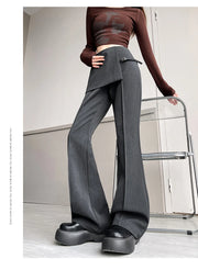 Gray Irregular High Waist Fake Two Pcs Flare Suit Pants Loose New Trousers Women Fashion Tide Spring Autumn 2025