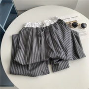 Contrasting Striped Wide Suit Pant 2025 High Waisted Loose Fit Slimming Straight Leg Mop Pants