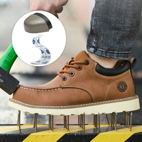 Men's safety leather boots Steel toe shoes Puncture-Proof  Work Boots Safety Shoes Men wear resistant Indestructible shoes 2025