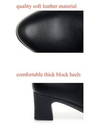 5.5cm Comfortable Deep Mouth Soft Leather Shoes Women's Pumps 2025 Spring Black Block Heels Shoes for Office Mom Dance Model