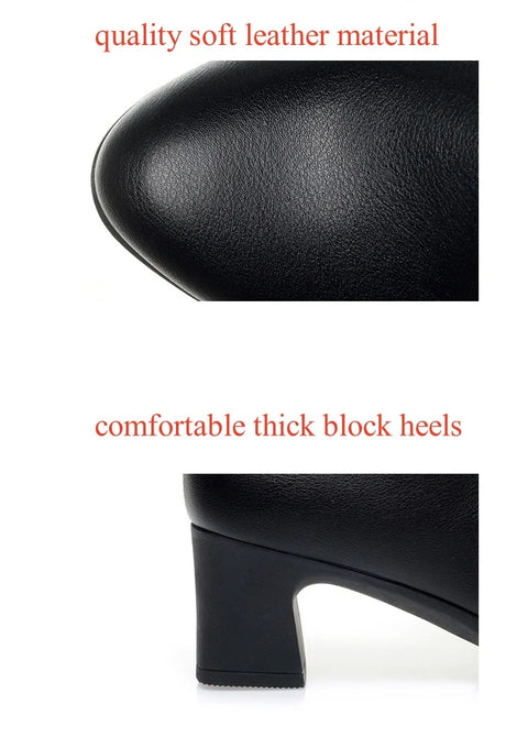 5.5cm Comfortable Deep Mouth Soft Leather Shoes Women's Pumps 2025 Spring Black Block Heels Shoes for Office Mom Dance Model