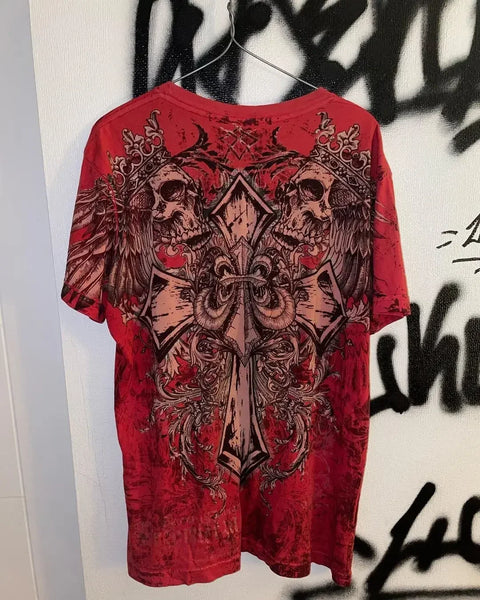 T Shirt Mens New Affliction Harajuku Y2K Hip Hop Water Washed Retro Round Neck Oversized T shirt long sleeve Gothic Couple Tops