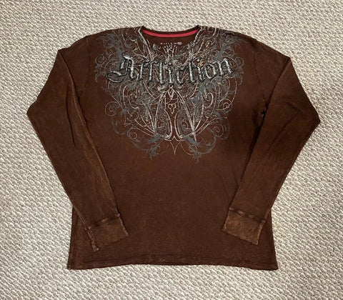 T Shirt Mens New Affliction Harajuku Y2K Hip Hop Water Washed Retro Round Neck Oversized T shirt long sleeve Gothic Couple Tops