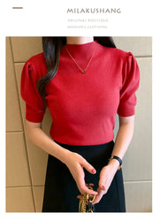 Short Sleeved Shirt Women's Summer Vest 2025 Spring Tank Knitwear Half Turtleneck Bottoming Sweater Thin Knit Shirt 18848