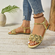 Fashion Women Sandals Summer New Style Gold Narrow Strap Ladies Flip Flops 2025outdoor Comfortable Walking Flat Shoes Large Size