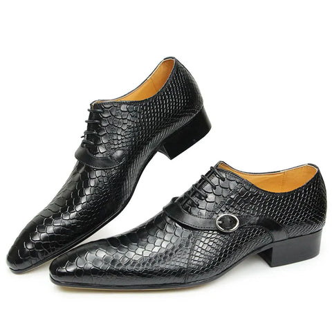 Men Dress Shoes Formal Oxfords Serpentine&Metal Buckle Decorate Wedding Wear Elegant Casual Leather  Zapatos De Hombre Best Gift