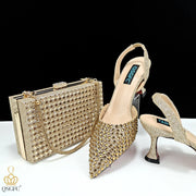 QSGFC New Arrival Popular Cutout Style Italian Design Silver Color Noble Three-Dimensional Bag With Elegant High Heels Shoes