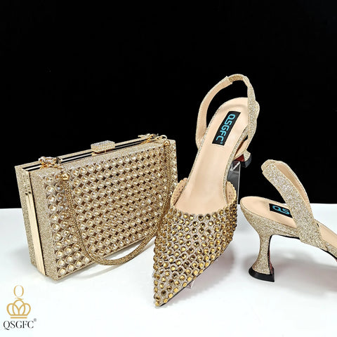 QSGFC New Arrival Popular Cutout Style Italian Design Silver Color Noble Three-Dimensional Bag With Elegant High Heels Shoes