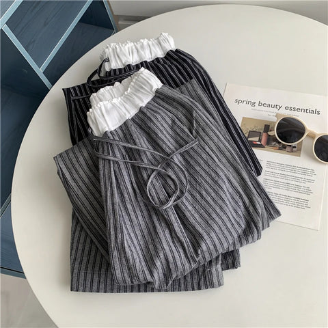 Contrasting Striped Wide Suit Pant 2025 High Waisted Loose Fit Slimming Straight Leg Mop Pants