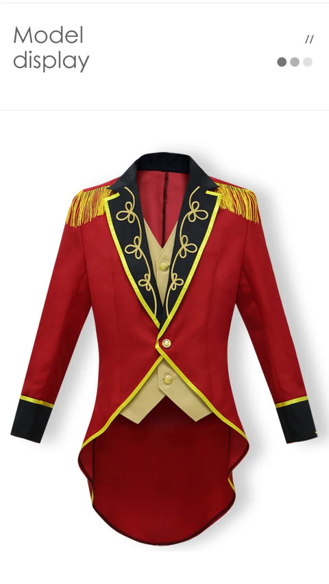 Medieval Men Knight Attire Vintage Stand-up Collar Dress Up Circus Clothes Red Coat Suit for Adults Halloween Carnival Party