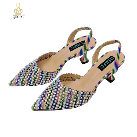 QSGFC New Arrival Popular Cutout Style Italian Design Silver Color Noble Three-Dimensional Bag With Elegant High Heels Shoes
