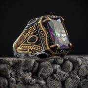 2023 New Copper Material Open Adjustable Ring Color Square Gemstone Personality High Jewelry Luxury Men Wear Wedding Gifts