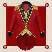 Medieval Men Knight Attire Vintage Stand-up Collar Dress Up Circus Clothes Red Coat Suit for Adults Halloween Carnival Party