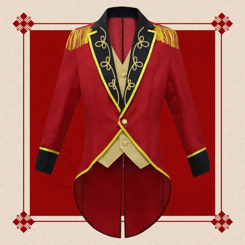 Medieval Men Knight Attire Vintage Stand-up Collar Dress Up Circus Clothes Red Coat Suit for Adults Halloween Carnival Party