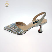 QSGFC New Arrival Popular Cutout Style Italian Design Silver Color Noble Three-Dimensional Bag With Elegant High Heels Shoes