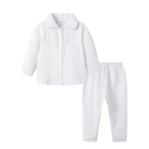 Mudkingdom Girls Boys Pajamas Set Cotton Gauze Button Down Shirts and Pants Loungewear Outfits for Kids Jammies Sleepwear Plain