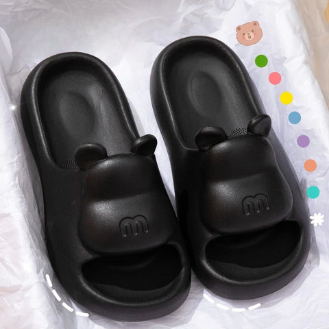 Summer Women's Cute Bear Slippers Cartoon Bathroom Flip Flops Anti Slip Light EVA Soft Sole Shoes Outdoor Sandals Beach Slides