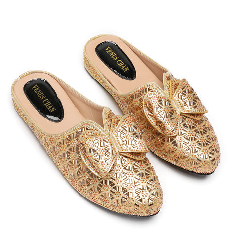 Flat INS Style Luxury Designer Elegant Party Slippers Anti-Slip Comfortable and Casual Wedding Half Shoes