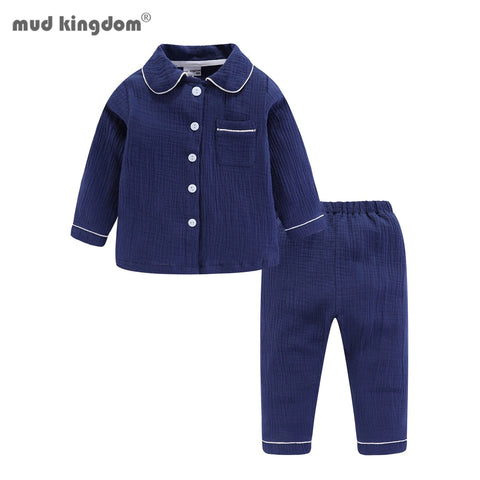 Mudkingdom Girls Boys Pajamas Set Cotton Gauze Button Down Shirts and Pants Loungewear Outfits for Kids Jammies Sleepwear Plain